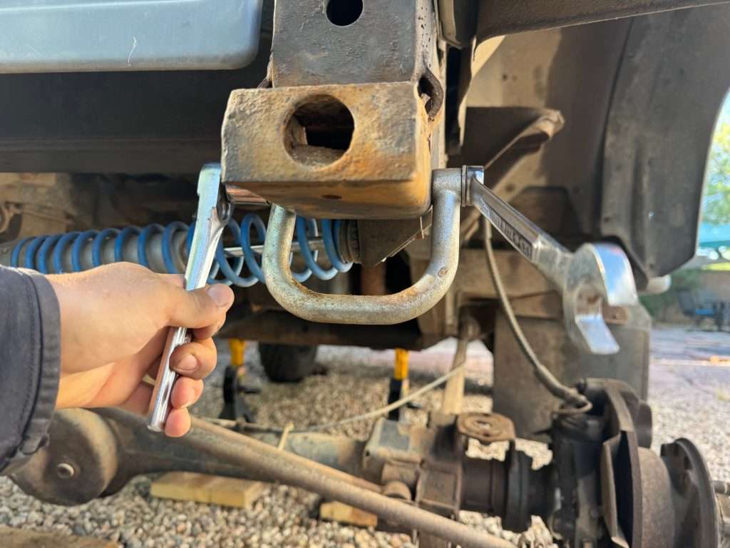 One last step is to remove the tow-rings from the frame rail, as the new winch bumper utilizes these mounting holes.