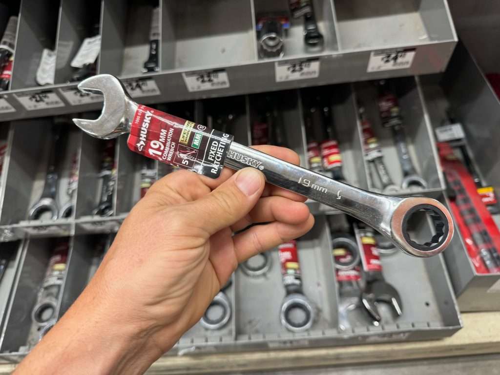 This ratcheting box wrench is essential for installing shock absorbers on the front of a classic Land Rover Defender