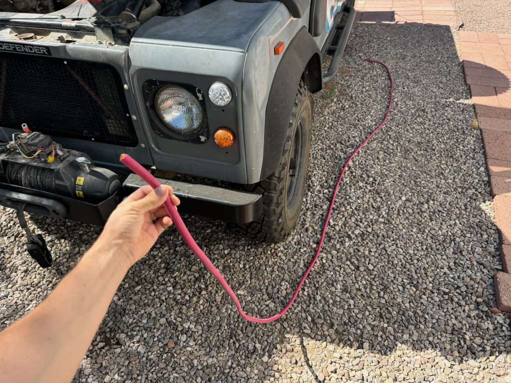 The new 1/0 welding cable used to attach the winch to the battery. I won't need all 15' but 12 to 13' instead.