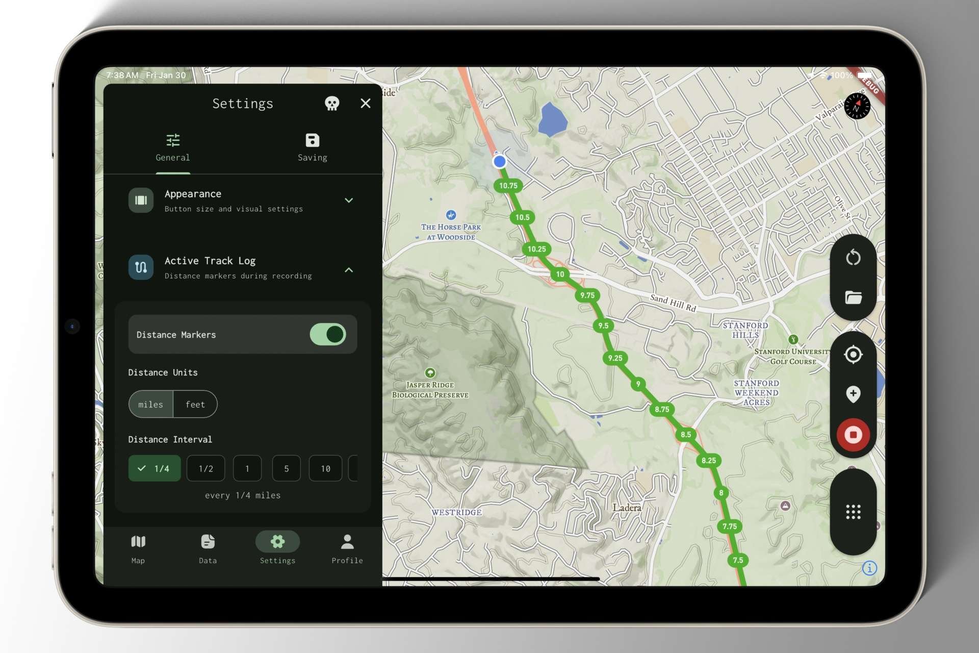 Keeping Tabs on Track Log Progress with Distance Markers