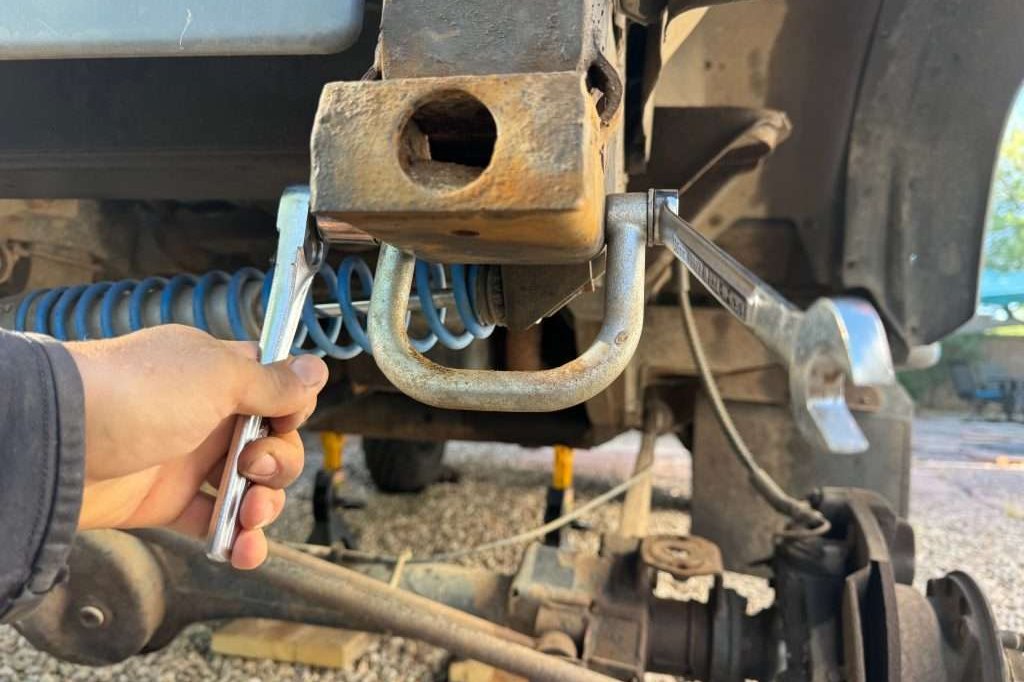 One last step is to remove the tow-rings from the frame rail, as the new winch bumper utilizes these mounting holes.